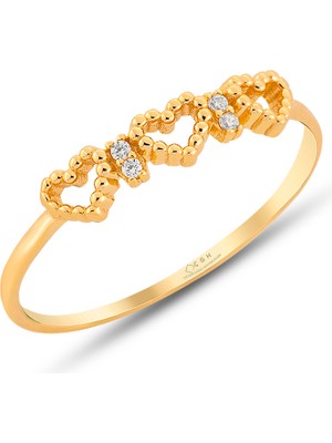 ÇGK KUYUMCULUK Taşlı Model Çıtır Kalpler Altın Yüzük ÇGKY0101