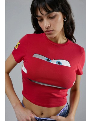 Hiccup Kadın Kısa Kollu Araba Baskılı T-Shirt Kırmızı