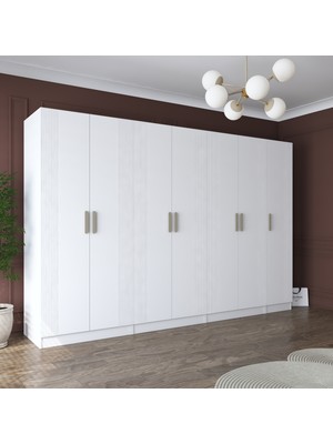Rani BA185 Membran Kapaklı Gardırop 12 Raflı 3 Askılı 7 Kapaklı Elbise Dolabı Beyaz