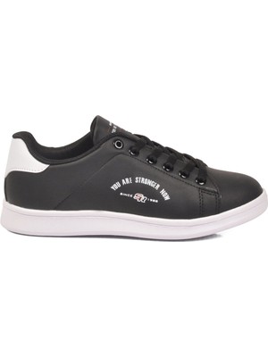 Walkway Siyah Beyaz Cilt Bağcıklı Hafif Unisex Spor Ayakkabı BST-1002 G