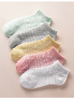 Çorap Kurdu 5'li Ekonomik Paket Kalp Desenli Kadın Kısa Patik Çorap Set