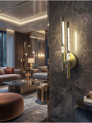 Vav Avize Arvin Premium Eskitme Gold Duvar Apliği - 3 Renk LED Modern Dekoratif Aplik Çubuk Aplik