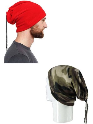 Remstdrk 2 Adet Polar Ipli Bere ve Boyunluk Kırmızı Kamuflaj