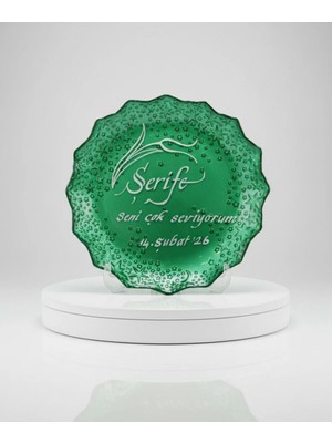 Hatyazan Kişiye Özel Kaligrafi Sanatlı Cam Tabak – Sevgililer Günü Hediyesi (22 Cm)