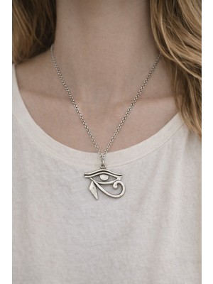 Herşey Nota Stilize Göz Formlu Metal Figür Kolye – Zincirli Tasarım Kolye