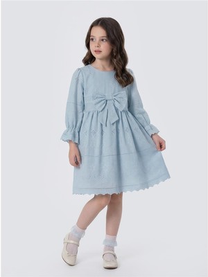 Pina Kids Kız Çocuk Uzun Kollu Önü Kurdelalı Fisto Elbise