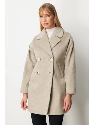 Ekol Kadın Düğmeli Vizon Manto 06049