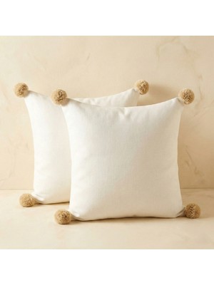 Vienna Home Ponponlu Canvas Kırlent Kılıfı 2’li Set – 45X45 cm Dekoratif Kırlent Kılıfı