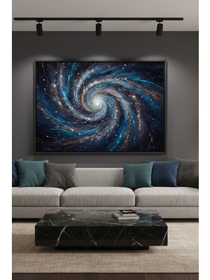 Safir Design Lüks Lacivert ve Gold Galaksi Sarmalı Duvar Sanatı | Modern Çerçeveli Tablo