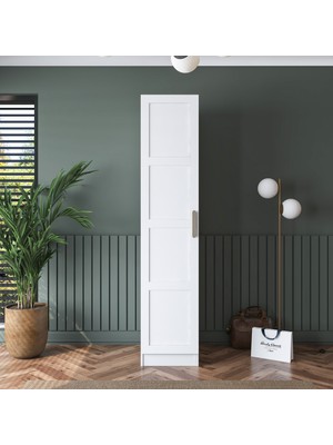 Rani BA190 Membran Kapaklı Gardırop 5 Raflı Tek Kapaklı Elbise Dolabı Beyaz