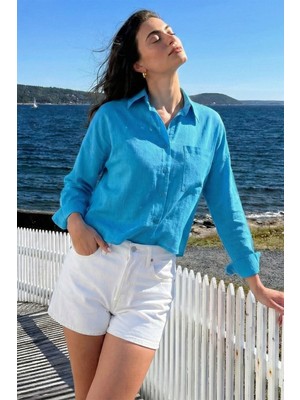 Lela Pamuk ve Keten Karışımlı Regular Fit Önü Kısa Arkası Uzun Gömlek Bayan Gömlek 6772867