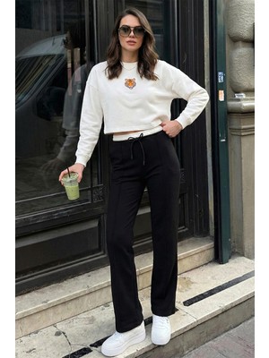 Lela Streç Slim Fit Yüksek Bel Geniş Paça Çimalı Eşofman Altı Bayan Eşofman Altı 5866078