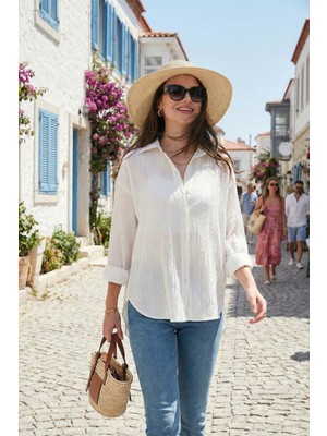 Lela Regular Fit Uzun Kollu Dokulu Gömlek Kadın Gömlek 6772799