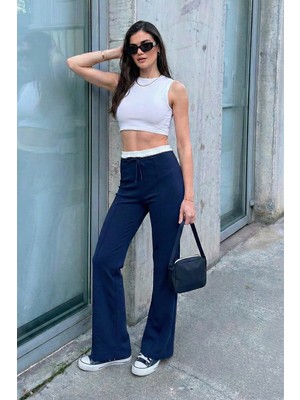 Lela Streç Slim Fit Yüksek Bel Geniş Paça Çimalı Eşofman Altı Bayan Eşofman Altı 5866078
