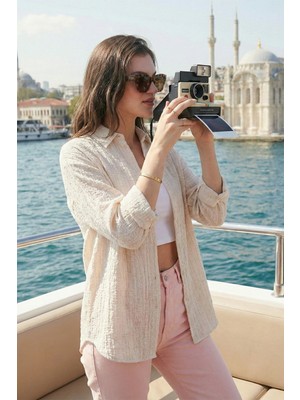 Lela Regular Fit Uzun Kollu Dokulu Gömlek Bayan Gömlek 6772799