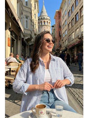 Lela Regular Fit Uzun Kollu Çizgili Gömlek Bayan Gömlek 6772875