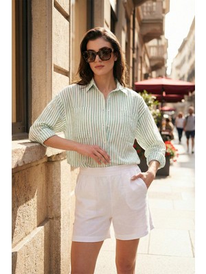 Lela Regular Fit Uzun Kollu Çizgili Gömlek Bayan Gömlek 6772875