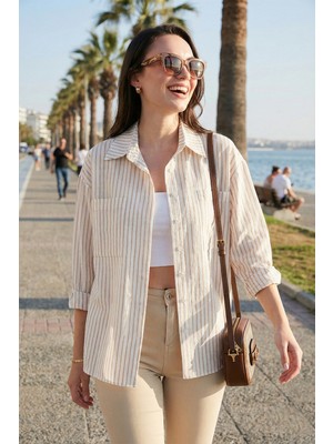 Lela  Regular Fit Uzun Kollu Çizgili Gömlek Bayan Gömlek 6772875