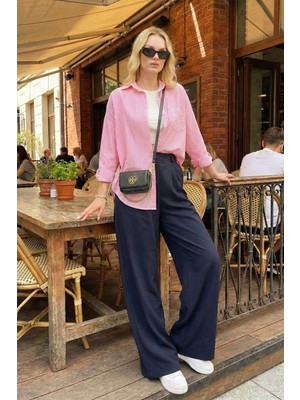 Lela Wide Leg Yüksek Bel Geniş Paça Palazzo Pantolon Bayan Pantolon 5866290