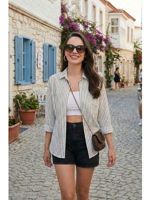 Lela  Regular Fit Uzun Kollu Çizgili Gömlek Bayan Gömlek 6772875