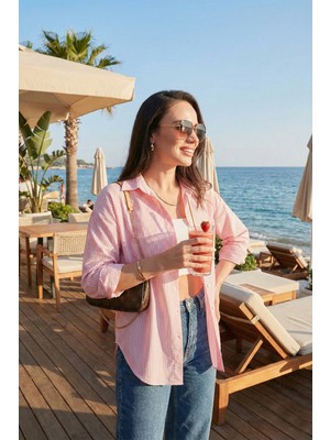 Lela Regular Fit Uzun Kollu Cepli Çizgili Gömlek Kadın Gömlek 6772895