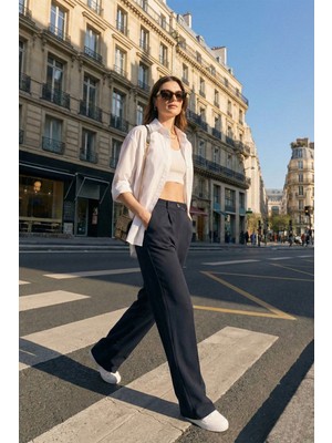 Lela Standart Fit Yüksek Bel Bol Paça Pantolon Bayan Pantolon 6522280