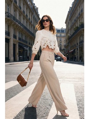 Lela Standart Fit Yüksek Bel Bol Paça Pantolon Bayan Pantolon 6522280