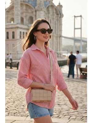 Lela Regular Fit Uzun Kollu Cepli Çizgili Gömlek Bayan Gömlek 6772895