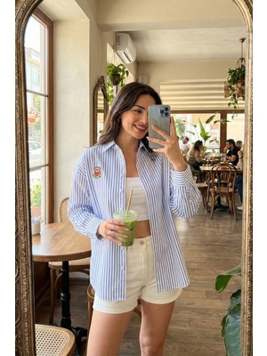 Lela Pamuk Karışımlı Regular Fit Ayıcık Işlemeli Gömlek Bayan Gömlek 6773106