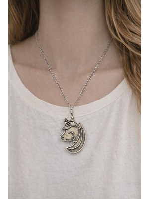 Herşey Nota Tek Boynuzlu At Formlu Metal Figür Kolye – Zincirli Tasarım Kolye