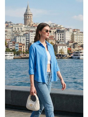 Lela Keten ve Pamuk Karışımlı Regular Fit Önü Kısa Arkası Uzun Gömlek Bayan Gömlek 6772853