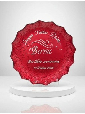 Hatyazan Sevgililer Gününe Özel: Kaligrafi Sanatlı Cam Tabak (22 Cm)