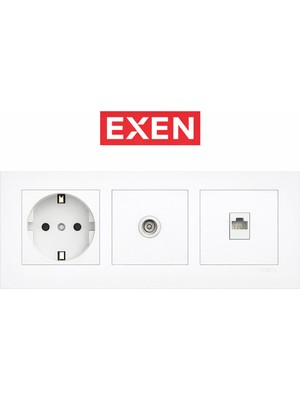 Exen Beyaz Topraklı Priz + Nümeris (Telefon Prizi) + Uydu (Televizyon Prizi) Set