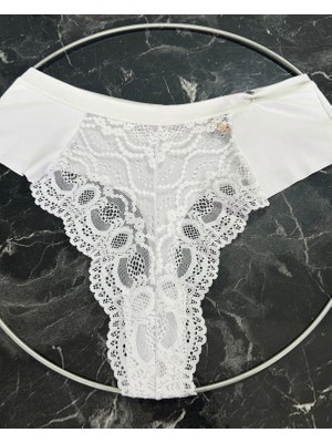 Biricik İç Giyim 2xl Beden Kadın Beyaz Dantelli Tanga 1 Adet