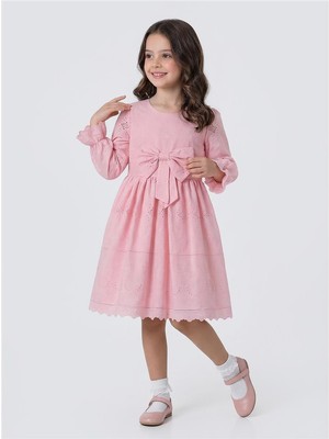 Pina Kids Kız Çocuk Uzun Kollu Önü Kurdelalı Fisto Elbise