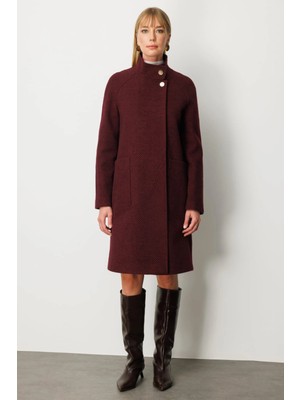 Ekol Kadın Kendinden Desenli Bordo Manto 06051