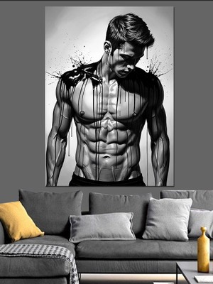 Artmeg Siyah Beyaz Kaslı Erkek Dekoratif Kanvas - Mdf Ahşap Tablo