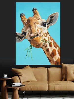 Artmeg Uzun Boyunlu Zürafa Portresi Dekoratif Kanvas - Mdf Ahşap Tablo