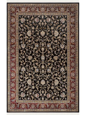 Cool Halı Zerabi Siyah Lüks Vintage Halı Gold Klasik Çerçeve %100 Doğal Doku Otantik Oturma Odası Salon Halısı