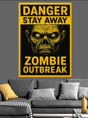 Artmeg Zombi Salgını Uzak Dur Dekoratif Kanvas - Mdf Ahşap Tablo