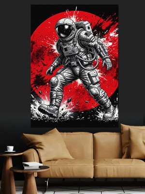 Karizma Tablo Kırmızı Siyah Astronot Adam Dekoratif Kanvas - Mdf Ahşap Tablo