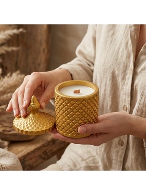 ✨ Stworkshop Bohem - Dekoratif Mum, Metalik Premium Serisi: Amber Kokulu Metalik Gold Vegan Doğal Soya Wax Mum (250 Gr) ✨