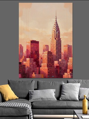 Artmeg New York Şehir Silüeti Dekoratif Kanvas - Mdf Ahşap Tablo
