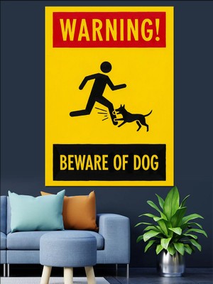 Tablomega Köpek Saldırısı Kırmızı Uyarı Işareti Dekoratif Kanvas - Mdf Ahşap Tablo