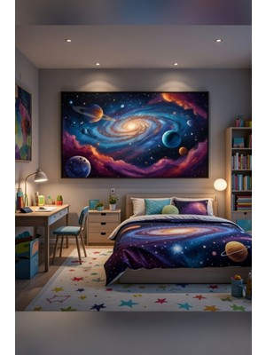 Safir Design Lüks Mavi ve Mor Gezegen Figürlü Duvar Sanatı | Modern Çerçeveli Tablo