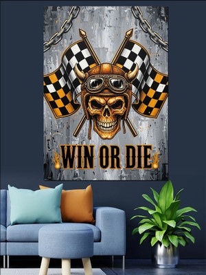 Artmeg Damalı Bayrak Yarış Arabası Dekoratif Kanvas - Mdf Ahşap Tablo