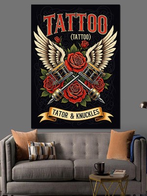 Artmeg Kanatlı Kalp Dövme Stüdyosu Dekoratif Kanvas - Mdf Ahşap Tablo