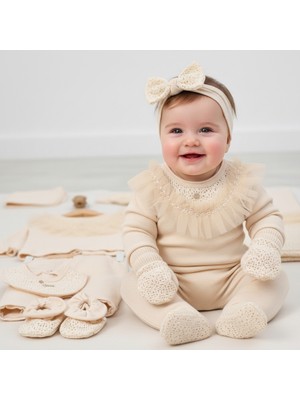 Kız Bebek Organik Müslin Kumaş  Newborn 10 Lu Dantelli Nakışlı  Takım Seti 0-3 Ay