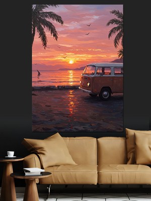 Tablomega Palmiye Ağaçları Sunset Manzarası Dekoratif Kanvas - Mdf Ahşap Tablo