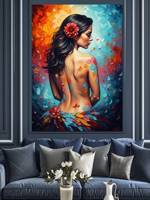 Karizma Tablo Sırtı Dönük Renkli Kadın Dekoratif Kanvas - Mdf Ahşap Tablo